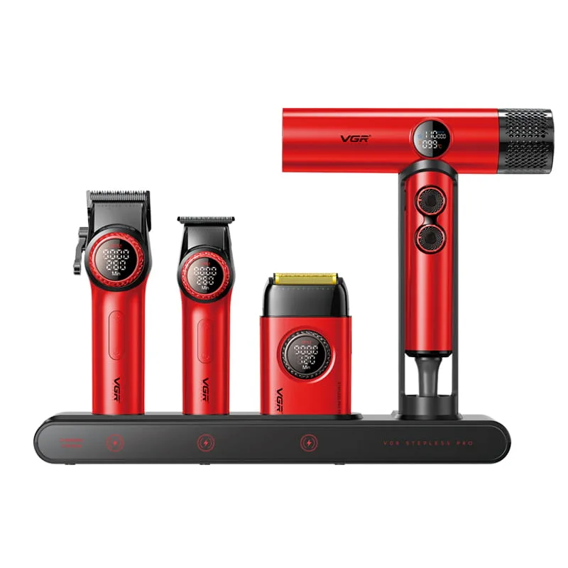 VGR VOYAGER Stepless Pro 4in1 Clipper Set - Red