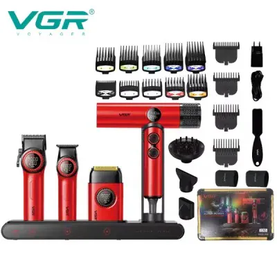 VGR VOYAGER Stepless Pro 4in1 Clipper Set - Red - Image 2