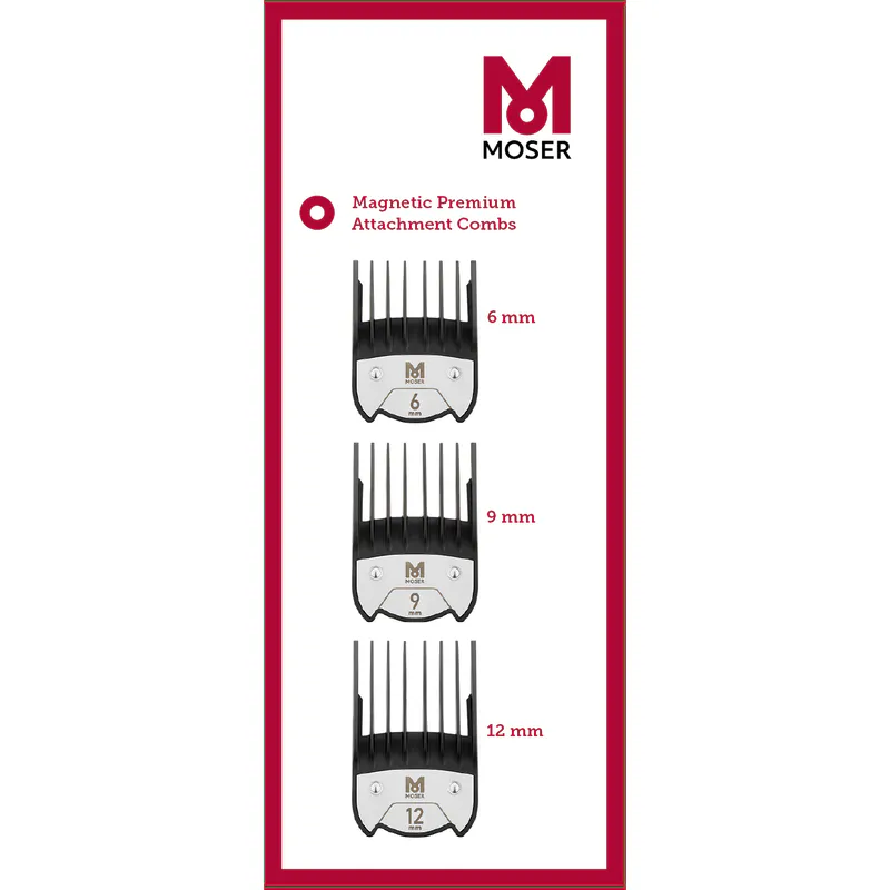 MOSER magnetic premium attachment combs 1.5 mm, 3 mm and 4.5 mm - Image 1