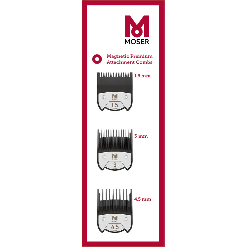 MOSER magnetic premium attachment combs 1.5 mm, 3 mm and 4.5 mm - Image 2